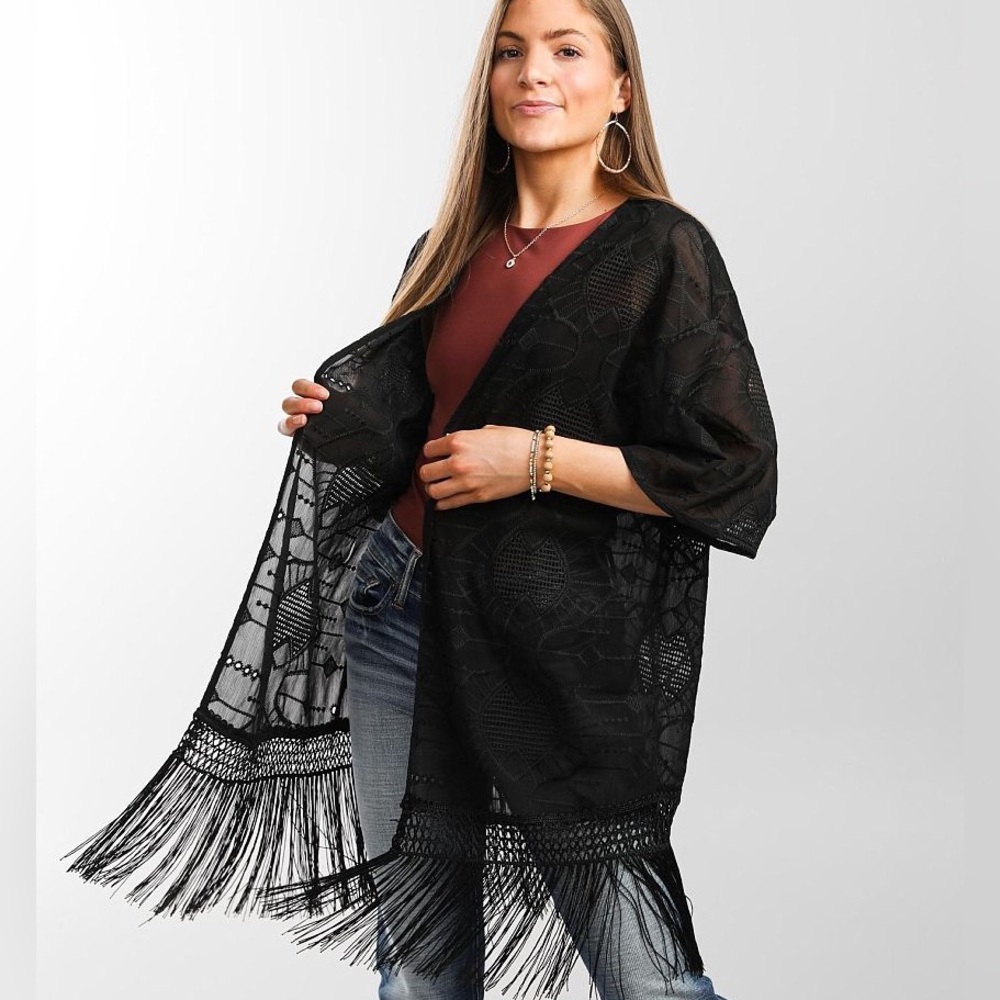 Daytrip Eyelet Crochet Fringe Kimono